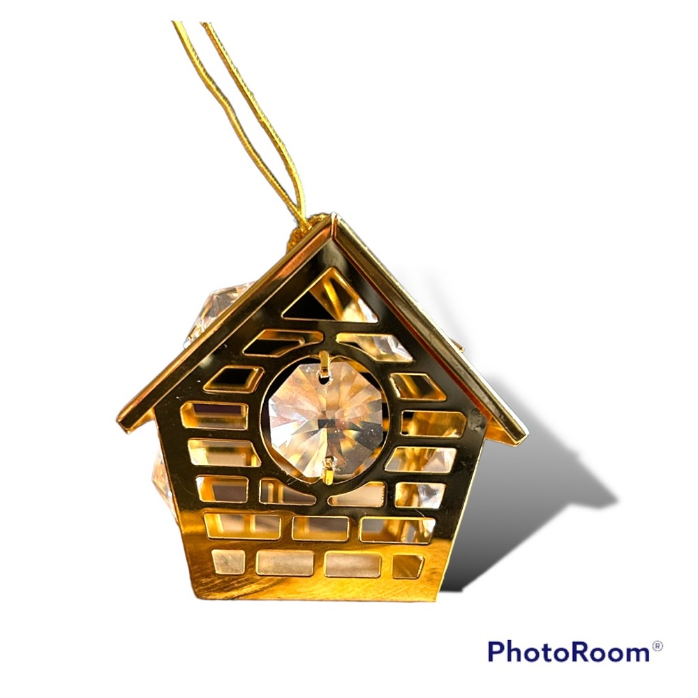❤️ Crystal BIRDHOUSE Vintage 24K Gold Plated Christmas Ornament